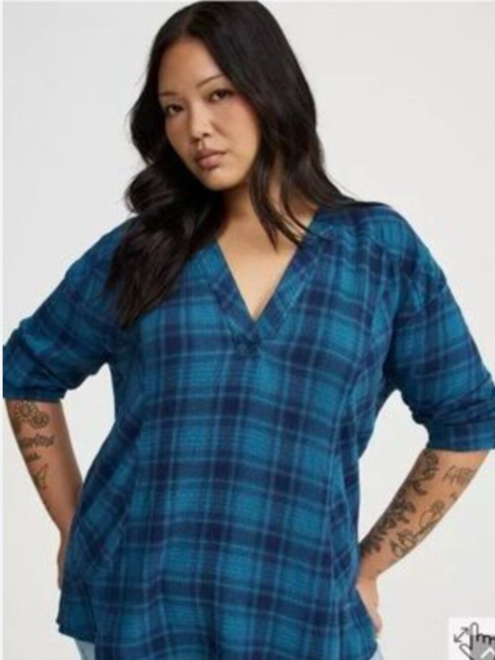 NWT Torrid relaxed fit tunic top blouse plaid crinkle V neck Long Sleeve sz 3 3X